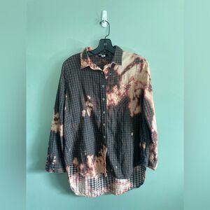 BDG Bleach Burnout Handmade Black and Orange Casual Button Down Shirt Sz XS